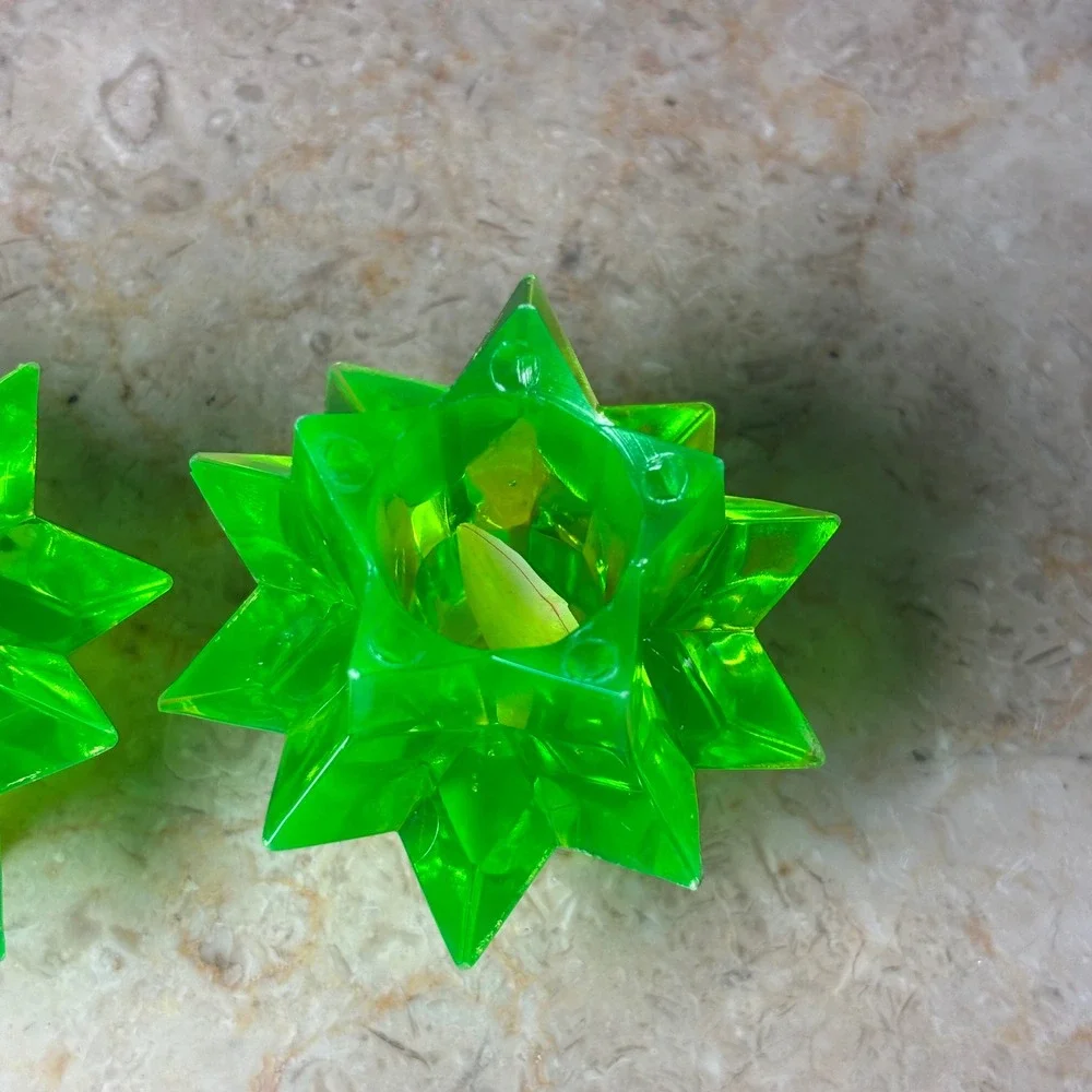 1950s Lucite Starburst Candle Holders 2 in Neon Green Acrylic Mid Century Modern